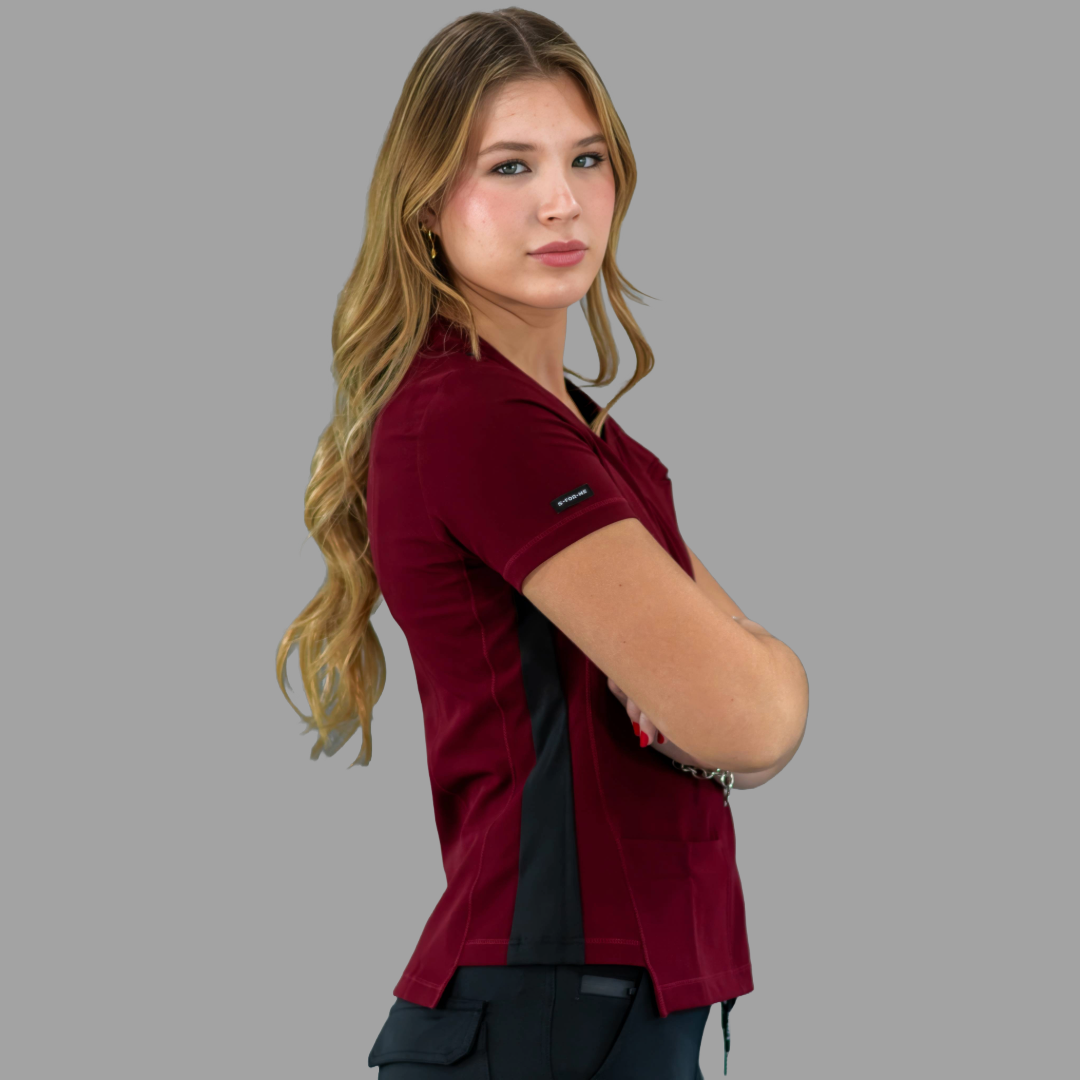 Filipina Quirúrgica Est. 301 Vino Mujer Antifluido, Costado Negro Super Stretch