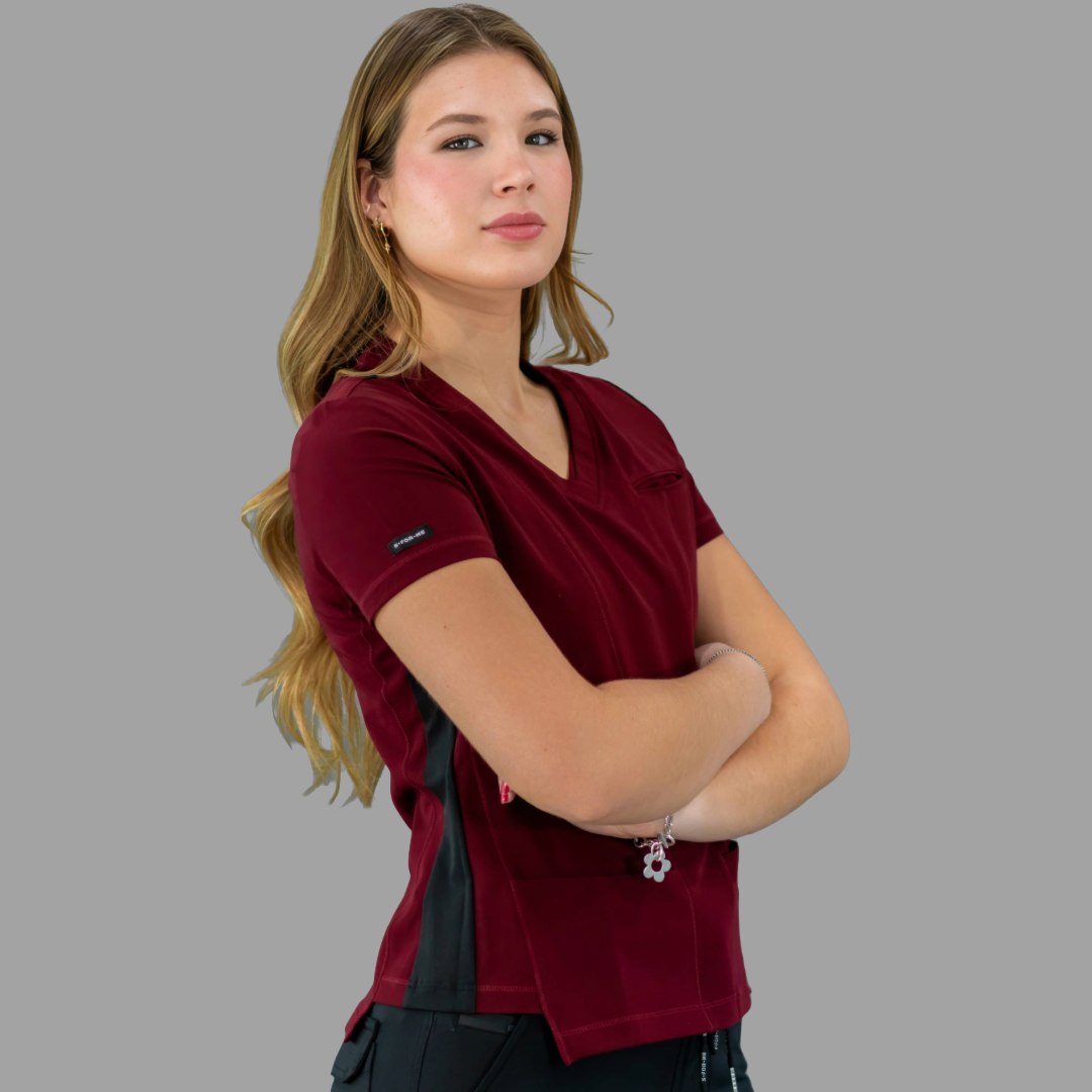 Filipina Quirúrgica Est. 301 Vino Mujer Antifluido, Costado Negro Super Stretch
