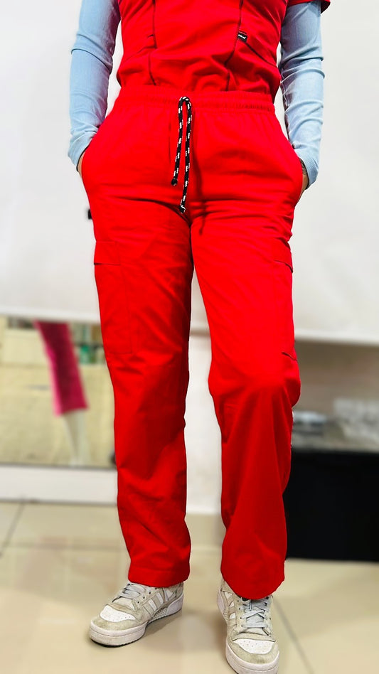 Pantalon Relajado Recto Amplio Rojo Algodon