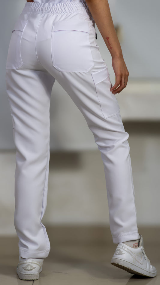 Pantalón Petite Stretch 6 bolsas Pure White Elástico Mujer Antifluido