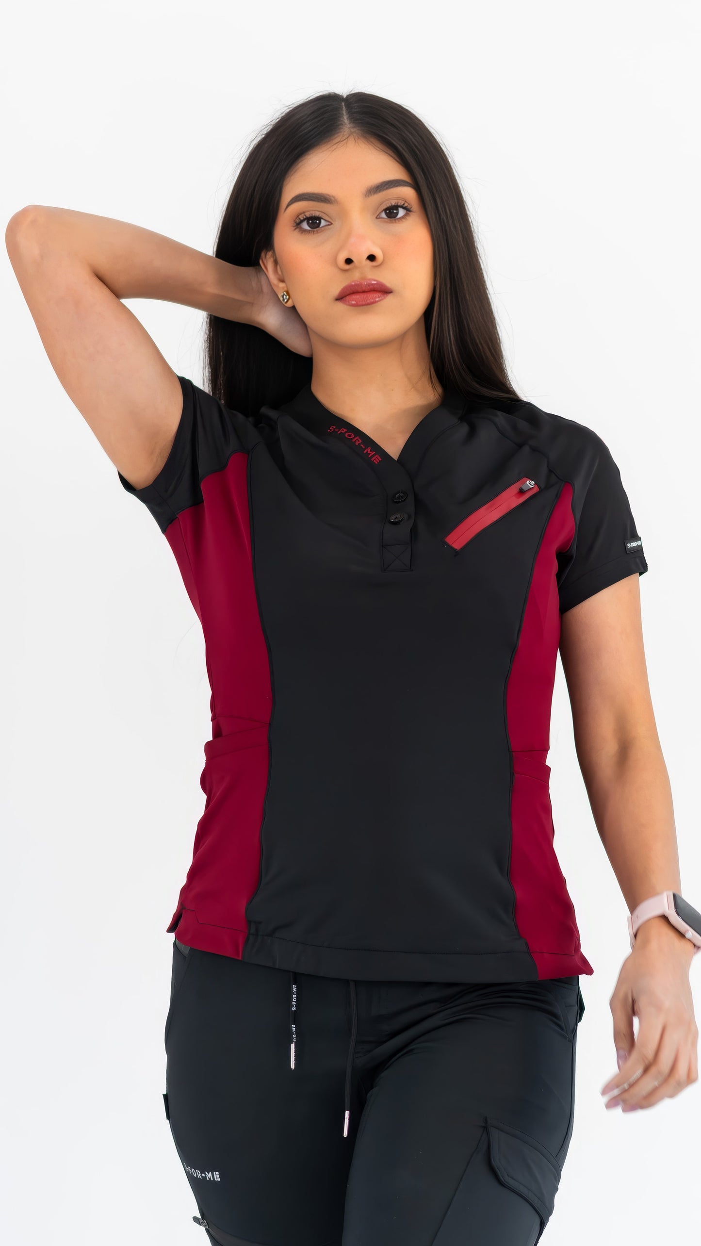 Filipina Quirúrgica Super Stretch Negra - Vino Mujer, Scrubs 905