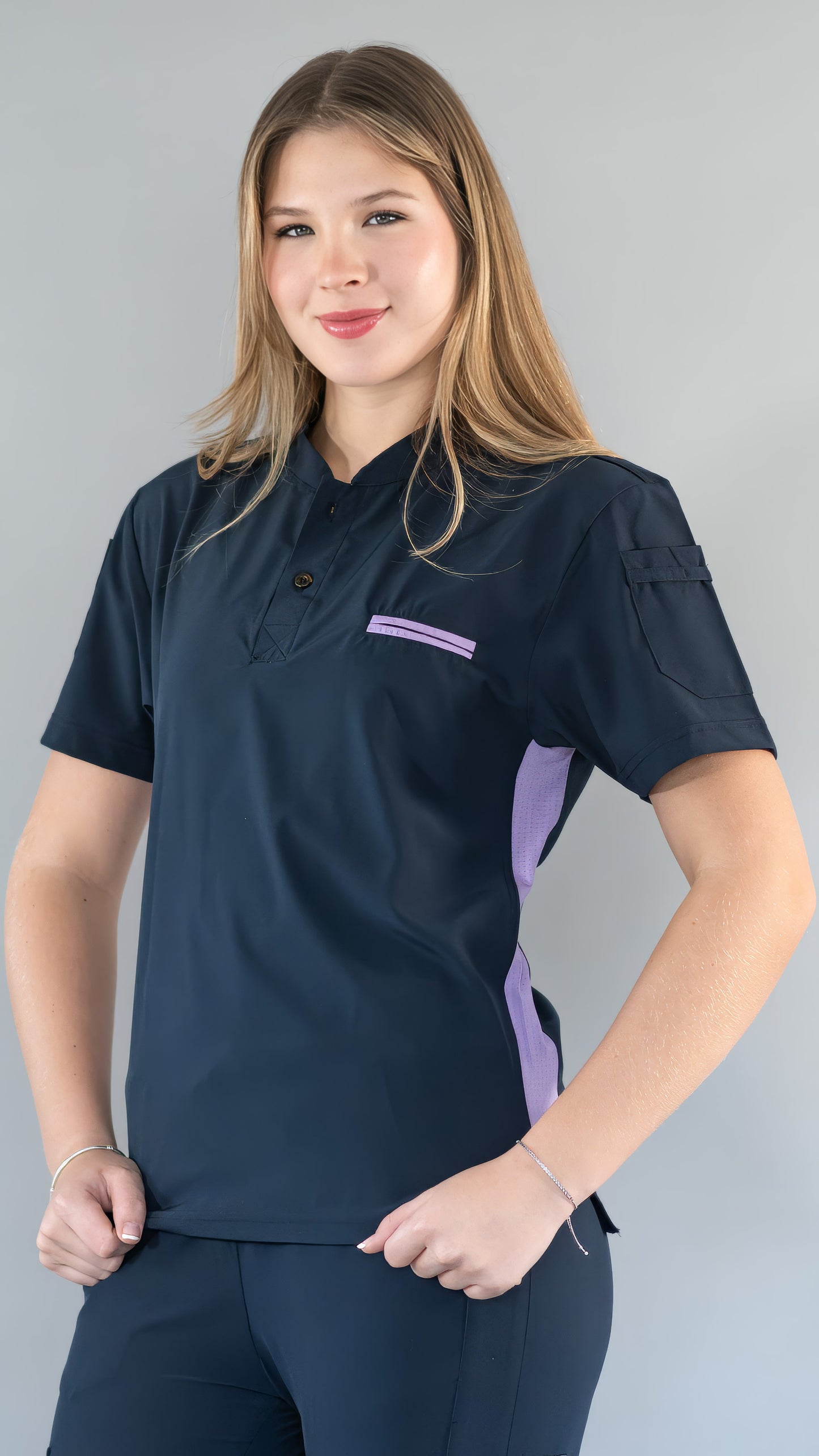 Filipina Quirúrgica Unisex Azul Mno./Lila, Scrubs 520