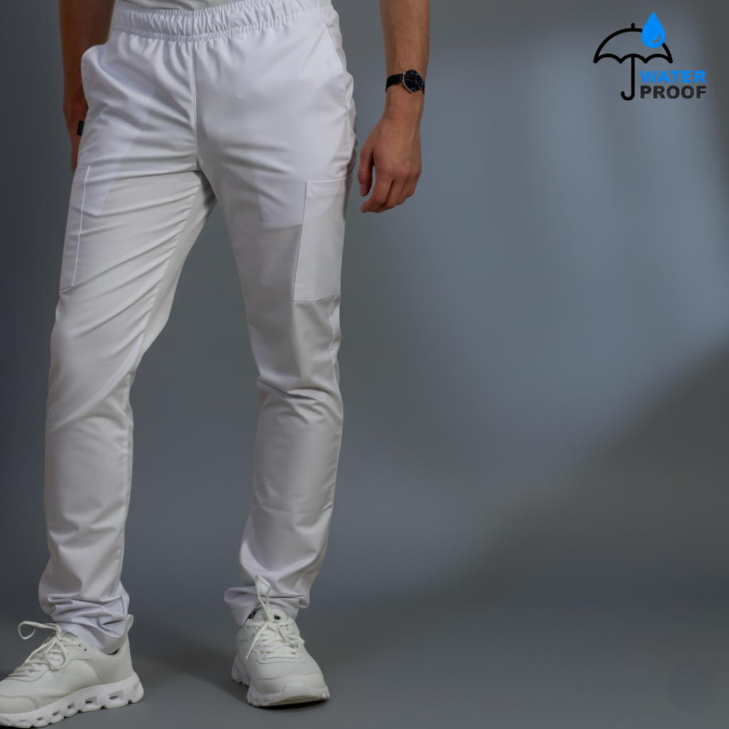 Pantalon Hombre Alviero Stretch Antifluido Blanco 5 bolsas
