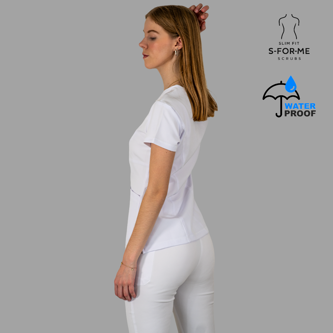 Vista lateral de filipina quirúrgica mujer antifluido Alviero 501 blanca
