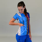 Uniforme médico para mujer con filipina estampada azul S-FOR-ME