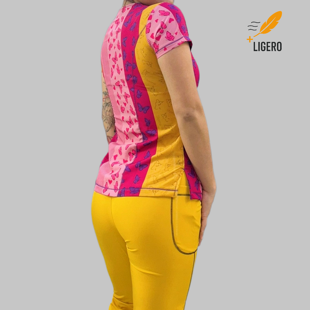 Filipina Estampada Mostaza- Fiusha, vistas Uva, Scrubs F.W Mujer (Uniformes Médicos)