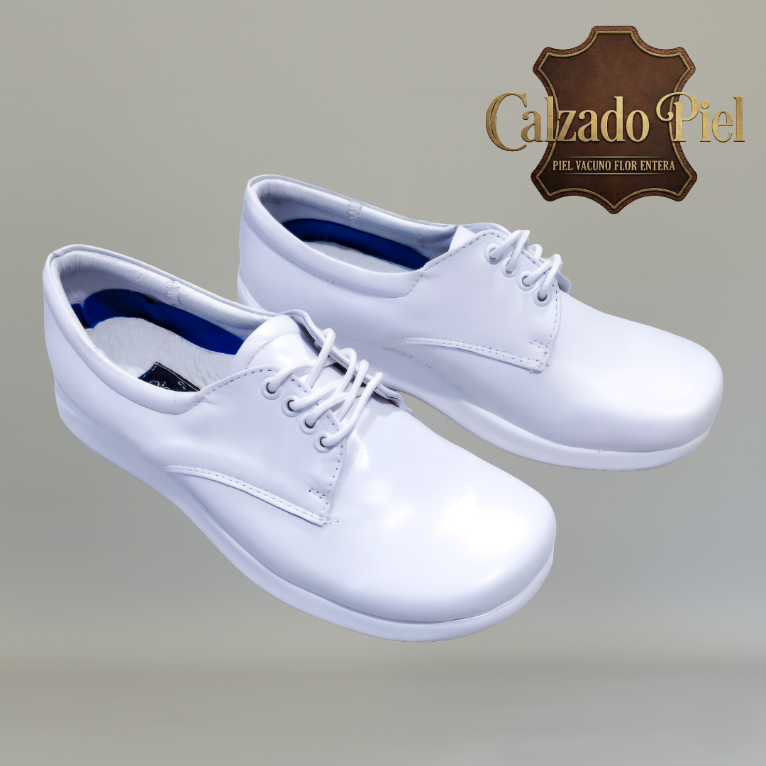 Calzado médico blanco Gloria Andress 320 de piel con punta cerrada y ajuste con agujetas