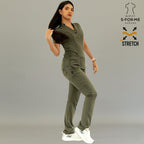 Women’s 930 Olive Green jogger scrub pants paired with healthcare uniform top