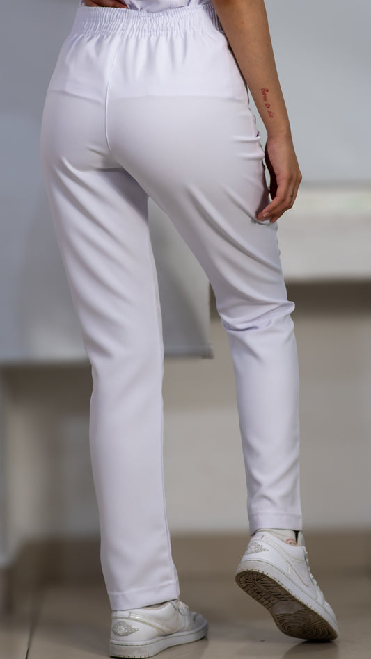 Pantalón Largo Stretch Pure White Pretina/Elástico Mujer Antifluido