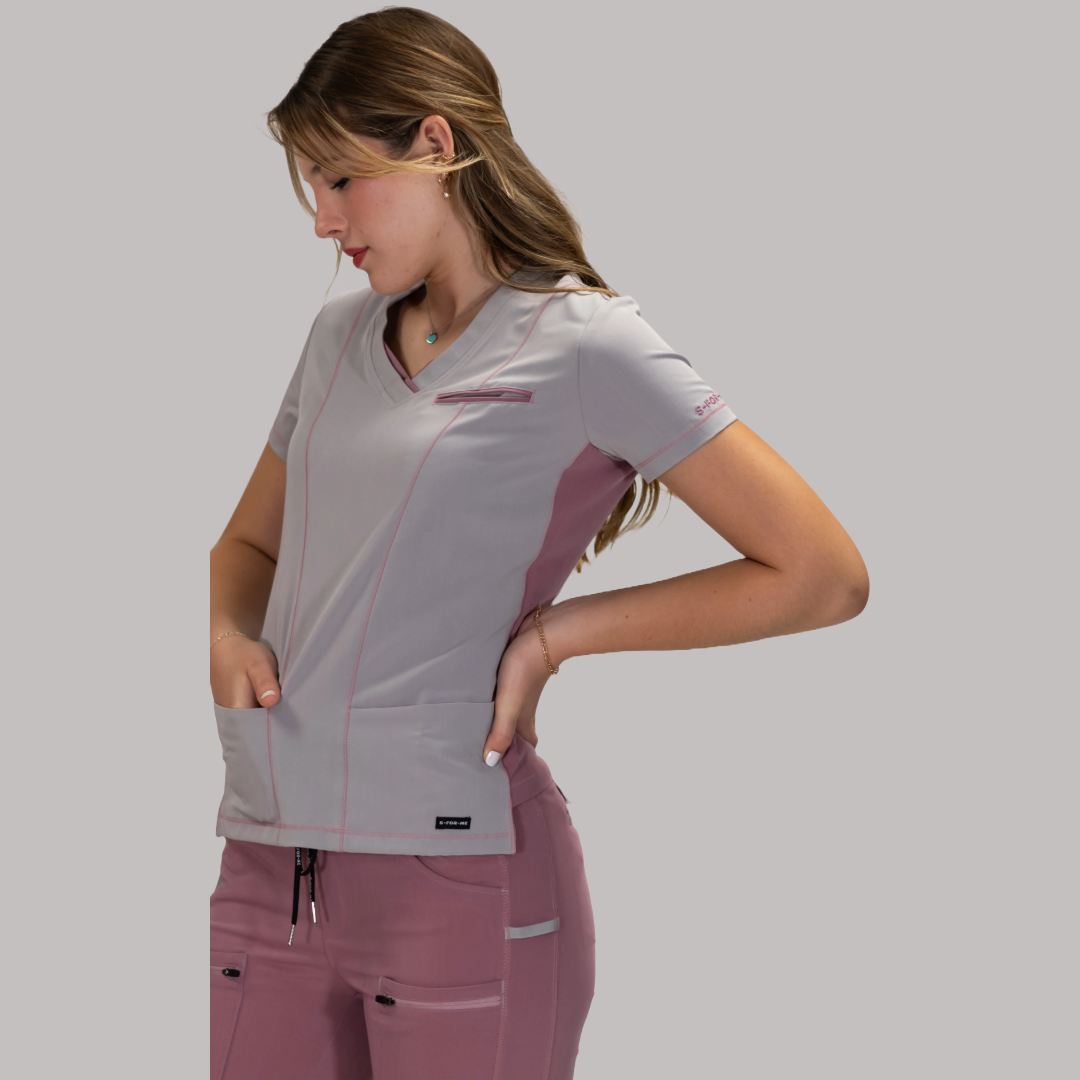 Filipina Quirúrgica Gris Perla/Rosa Mujer, Scrubs Antifluido Est. 300