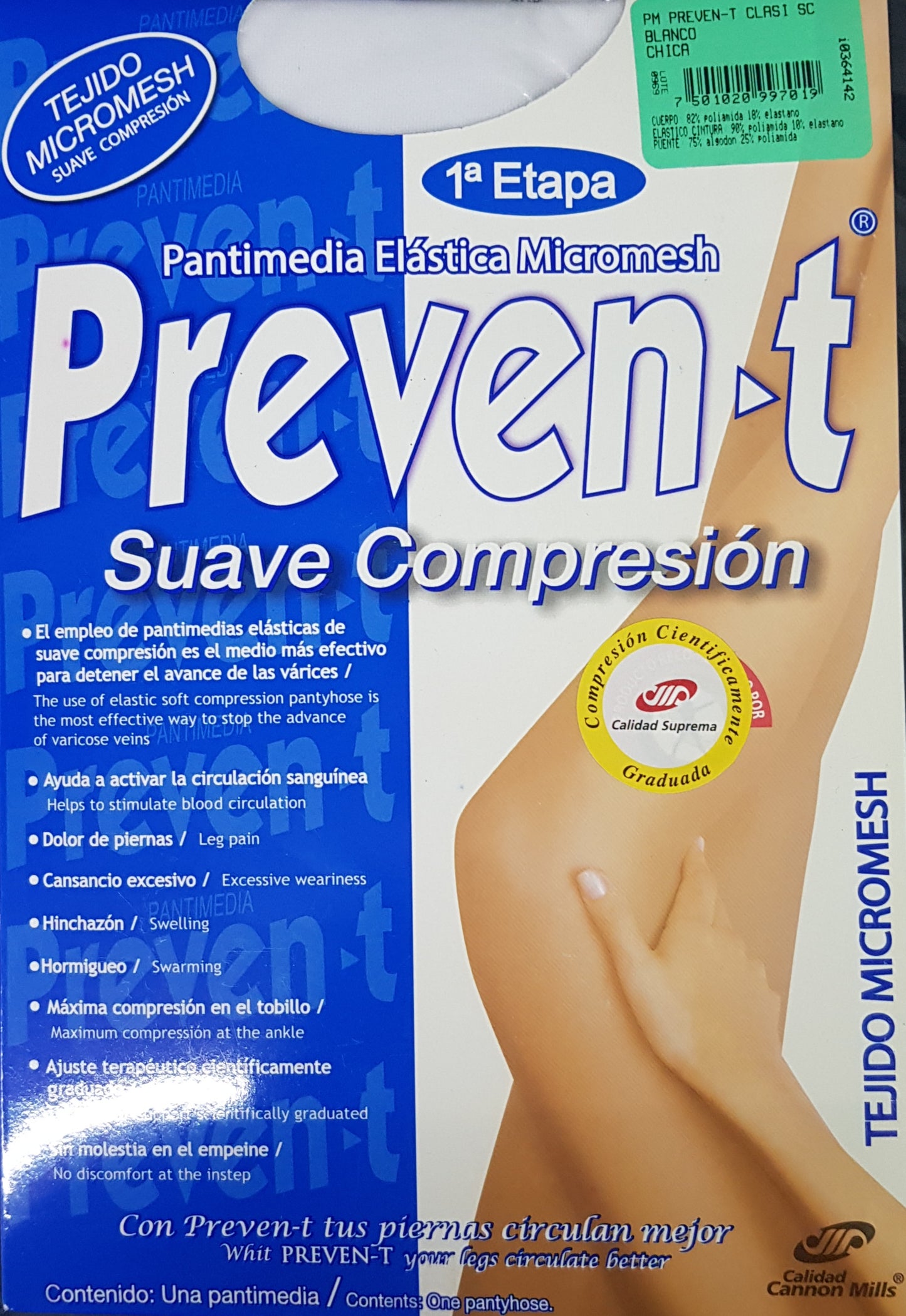 Pantimedia Prevent Blanca Suave Compresion